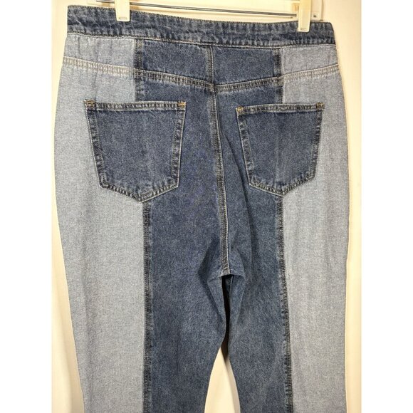 CIDER Color Block Stripe Straight Leg Jeans Shirt Collar Fold Front Waist Large - Picture 5 of 6